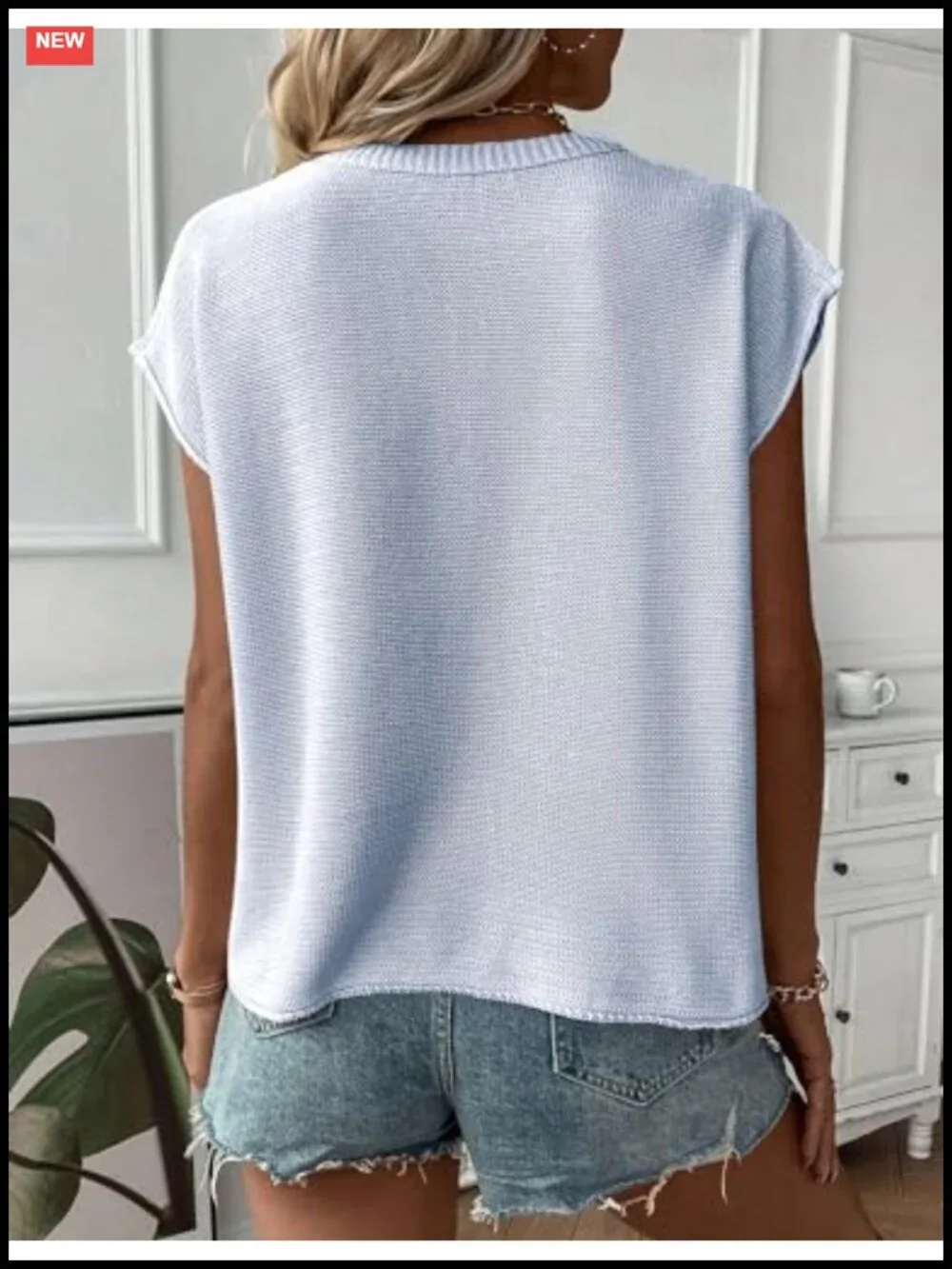 Women's Cap Sleeve Knit Sweater Vest Crew Neck Pullover Lightweight Casual Top